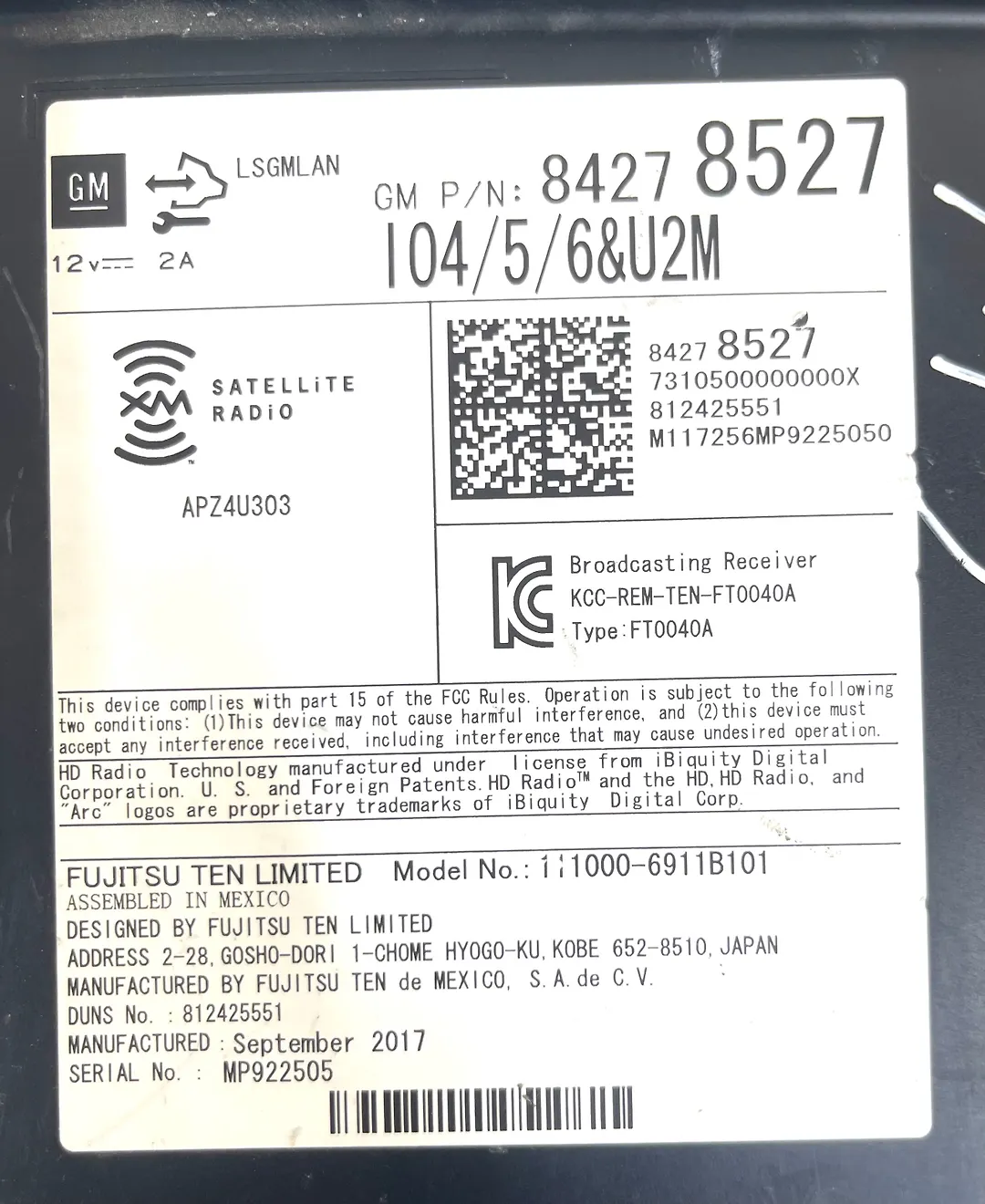 Radio control module - 2018 Cadillac XT5 Premium Luxury