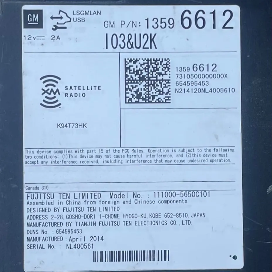 Radio FM CD Player Receiver - 2015 Chevrolet Impala