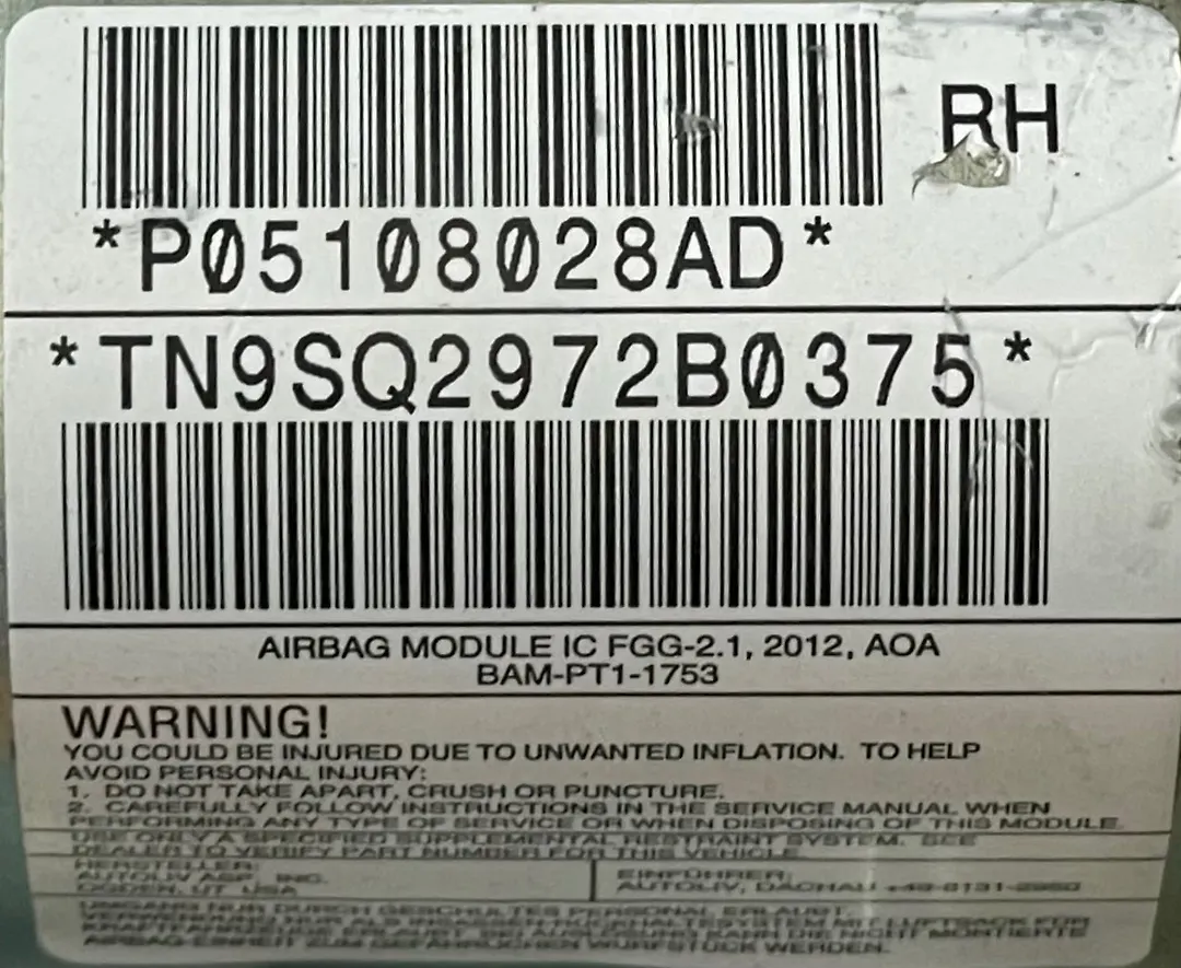 Airbag (Ceiling right) - 2013 Dodge Durango Crew