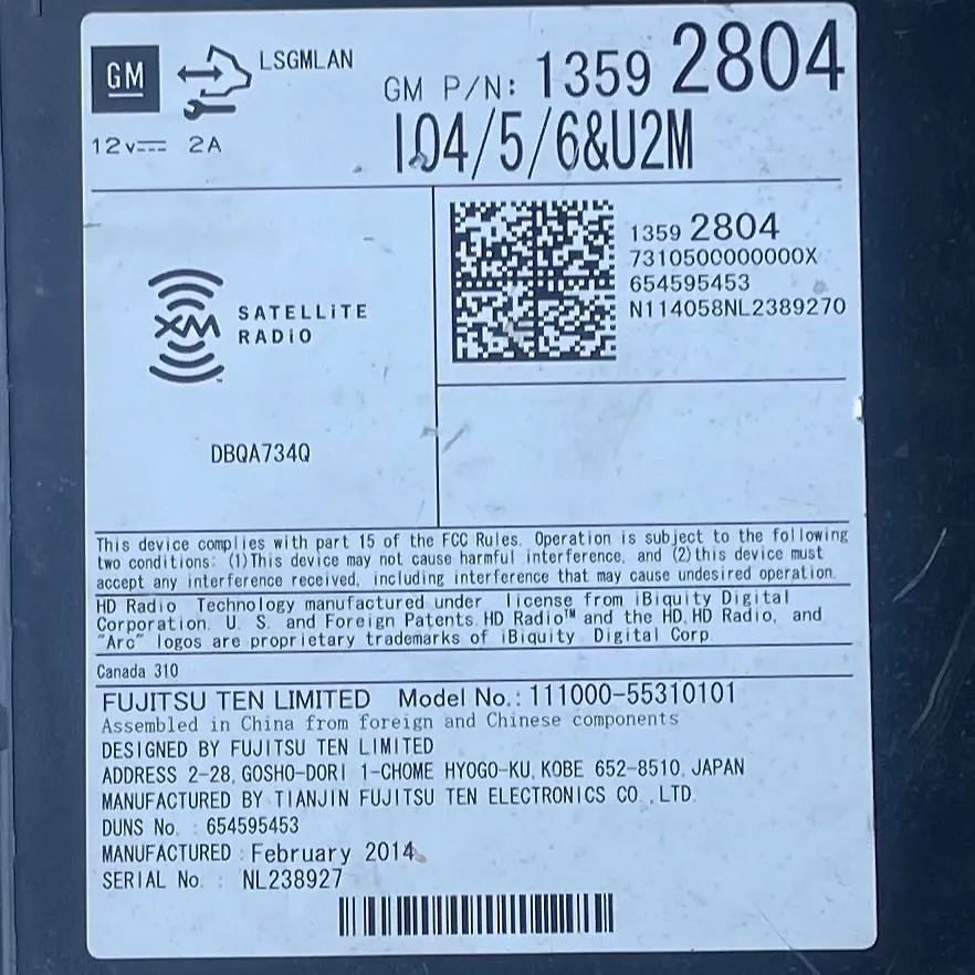 Radio FM CD Player Receiver - 2014 Chevrolet Impala