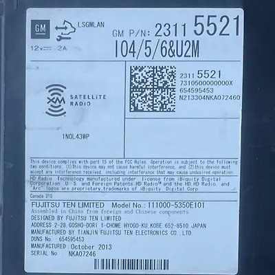 Radio FM CD Player Receiver - 2018 Chevrolet Impala