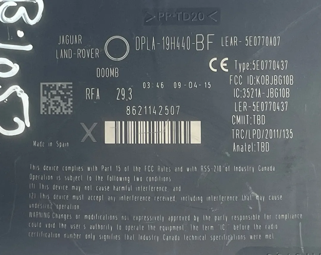 Keyless Control Module  - 2015 Jaguar XF