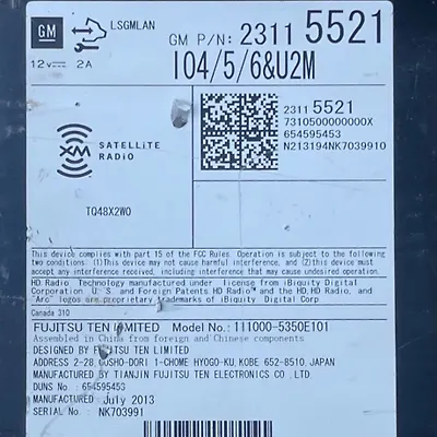 Radio FM CD Player Receiver - 2014 Chevrolet Impala