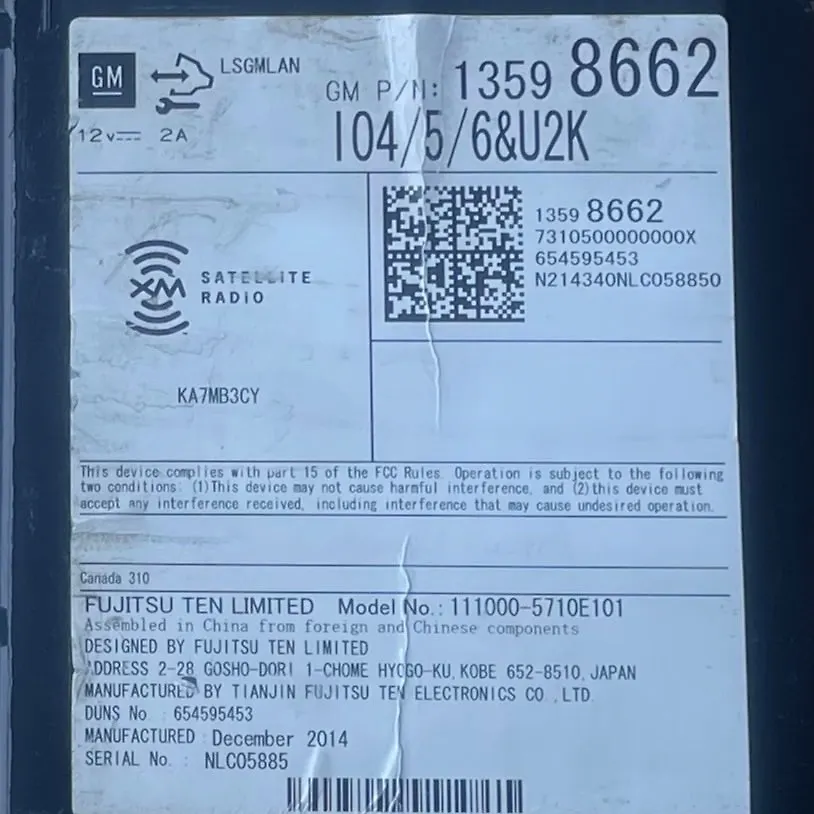 Radio FM CD Player Receiver - 2015 Chevrolet Impala